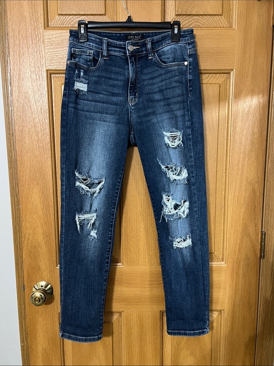 Judy Blue Denim - Judy Blue Dark Blue Distressed Skinny Jeans